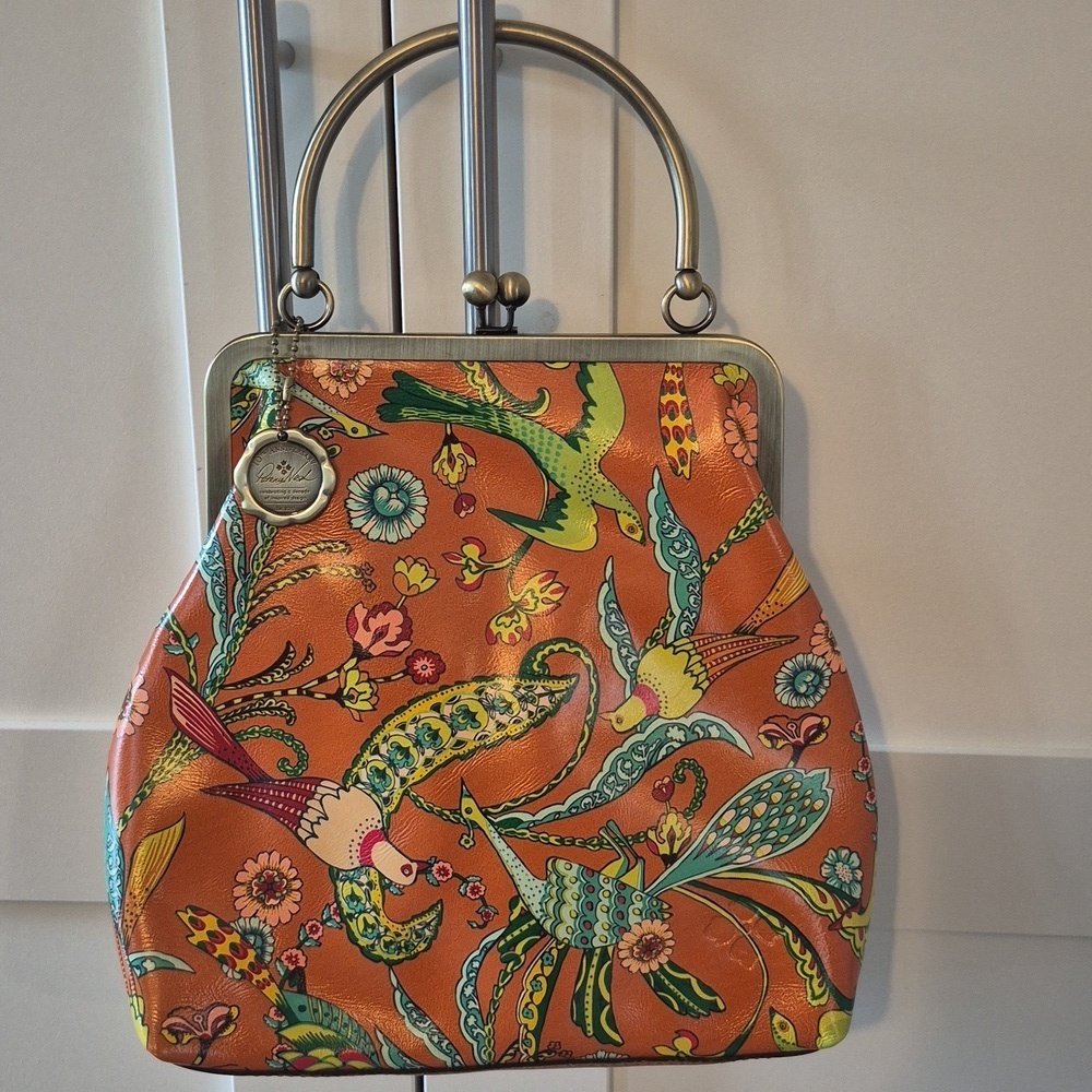 NWT Patricia Nash 10th Anniv. Frame Bag Birds of Paradise Koi Orange Satchel - Picture 2 of 9